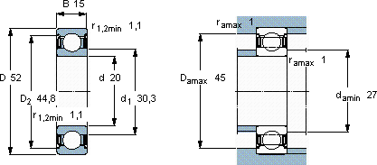 SKF6304-2Z/VA208轴承图纸
