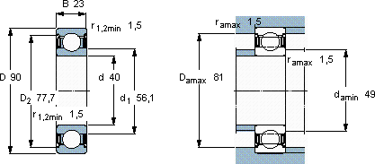 SKF6308-2Z/VA208轴承图纸