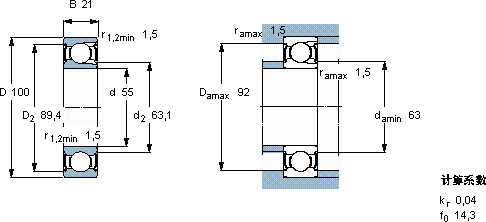 SKF211-2Z轴承图纸