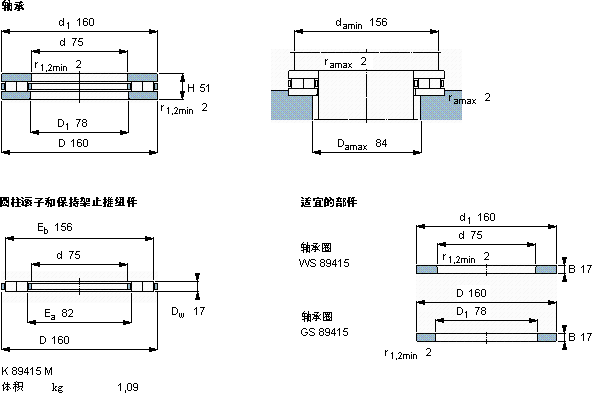 SKF89415 M轴承图纸