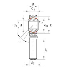 INA杆端轴承 GAKL10-PW, 根据 DIN ISO 12 240-4 标准，带左旋外螺纹，需维护