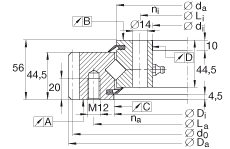 INA交叉滚子轴承 XSA140644-N, 标准系列 14， 外部的齿轮齿，两侧唇密封