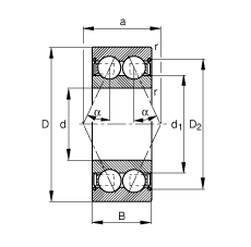 FAG角接触球轴承 3004-B-2Z-TVH, 双列，双侧间隙密封，接触角 α = 25°