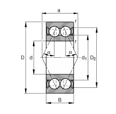 FAG角接触球轴承 3004-B-2RSR-TVH, 双列，双侧唇密封，接触角 α = 25°