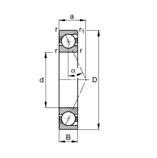 FAG主轴轴承 B7005-E-T-P4S, 调节，成对或单元安装，接触角 α = 25°，限制公差