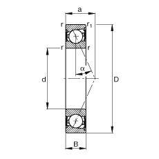 FAG主轴轴承 B71921-E-2RSD-T-P4S, 调节，成对安装，接触角 α = 25°，两侧唇密封，非接触，限制公差