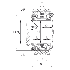 FAG直立式轴承座 BND2244-H-C-T-AF-S, 非剖分，用于带锥孔和紧定套的轴承，轴上带法兰，Taconite 密封，脂润滑