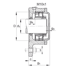 FAG法兰式轴承座 F508-WA-L + 22208-E1-K, 三角的，用于带锥孔和紧定套的轴承，毡密封，脂润滑
